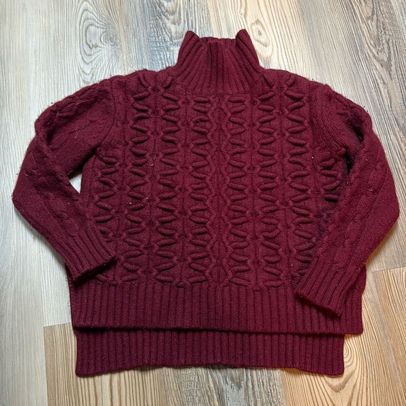 Lela Rose mock neck burgundy cable knit sweater